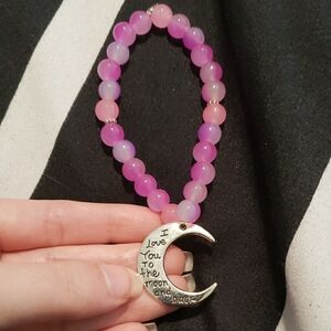 Pink Beaded Bracelet with Silver Moon Charm